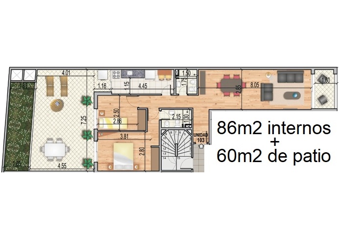 2 dorm patio 103 USADO